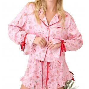 NEW MAIN STRIP noelle ruffle christmas pajama set in pink